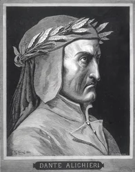 Portret van Dante Alighieri (1265-1321), 1860, gegraveerd door Stephane Pannemaker, frontispice uit 